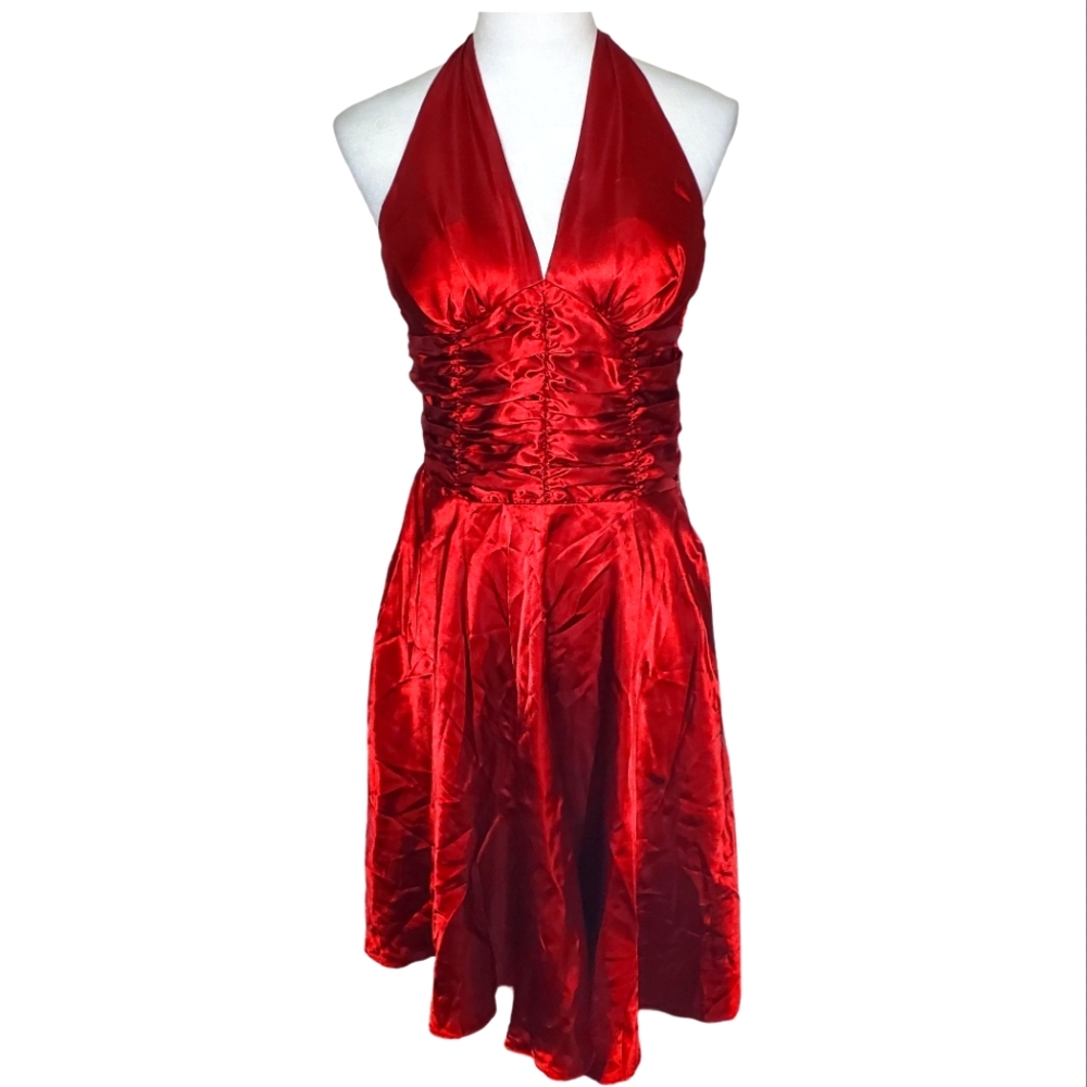 Philip Dicaprio Ravishing Red Fit & Flare Halter Dress